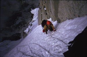 Forfatteren under klatring på nordvæggen af Aiguille du Midi